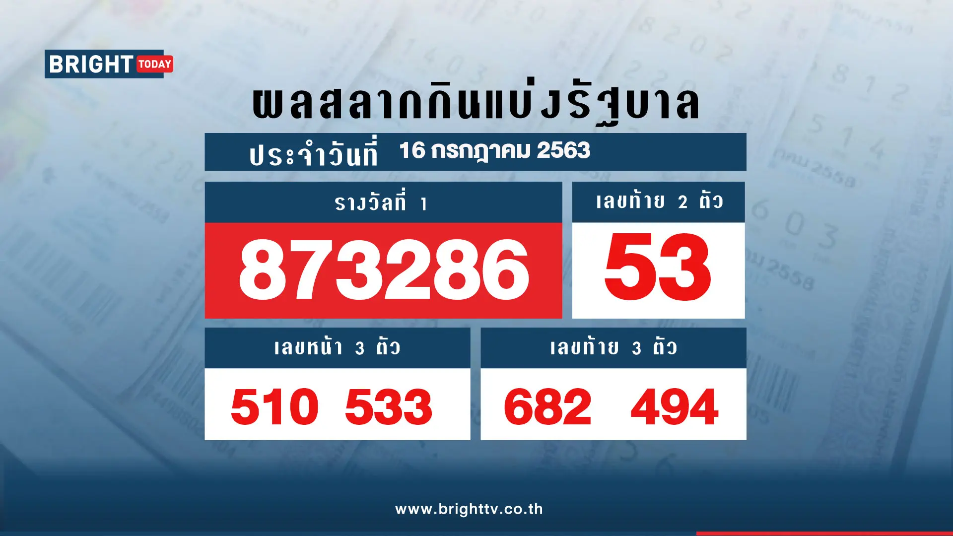 ตรวจหวย 16 ก.ค. 63