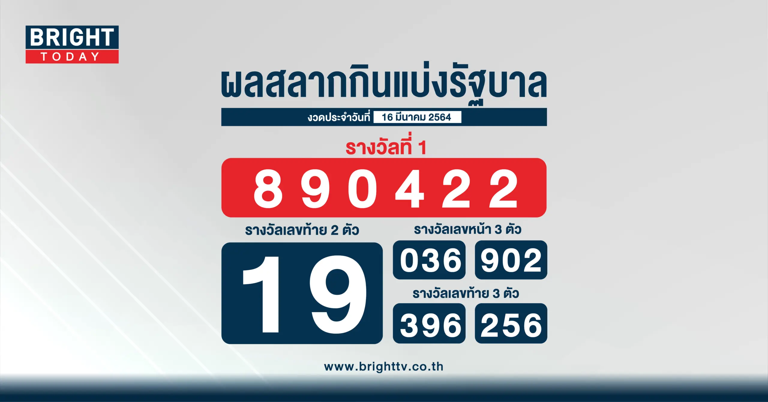 ตรวจหวย 16 มีนาคม 2564