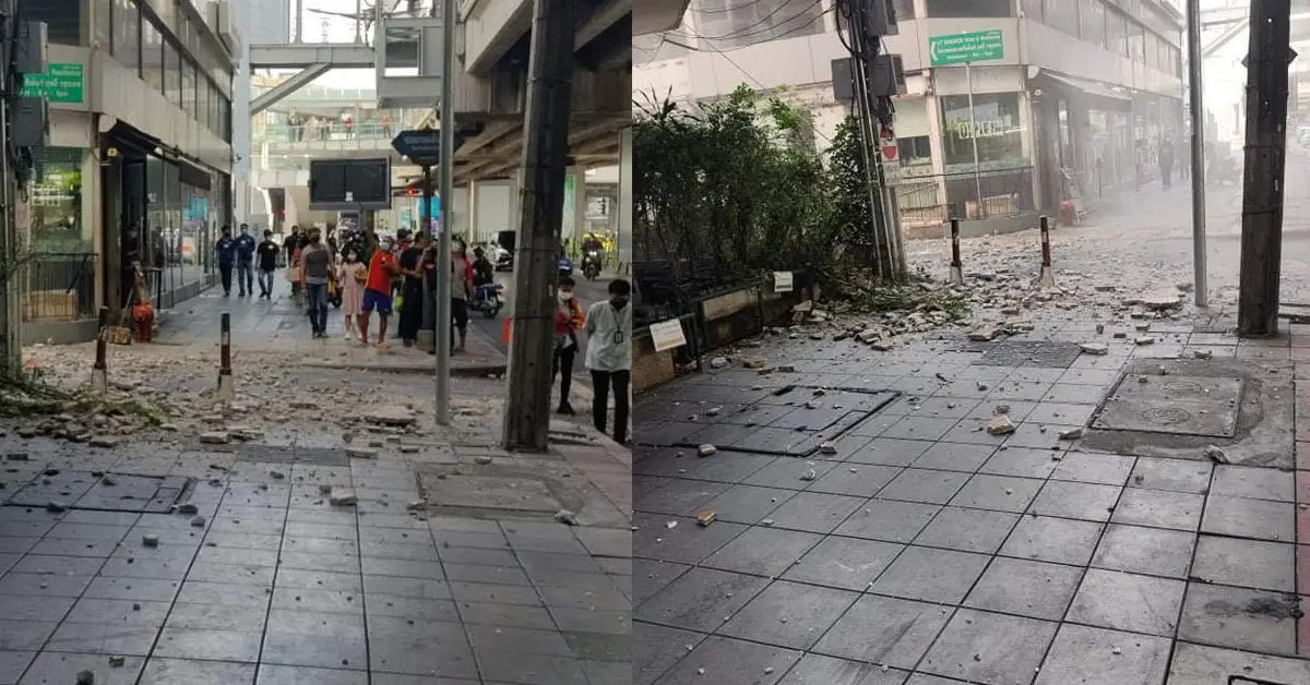 คอนกรีตร่วงใส่เจ็บระนาวริมถนนรถไฟฟ้าบีทีเอส