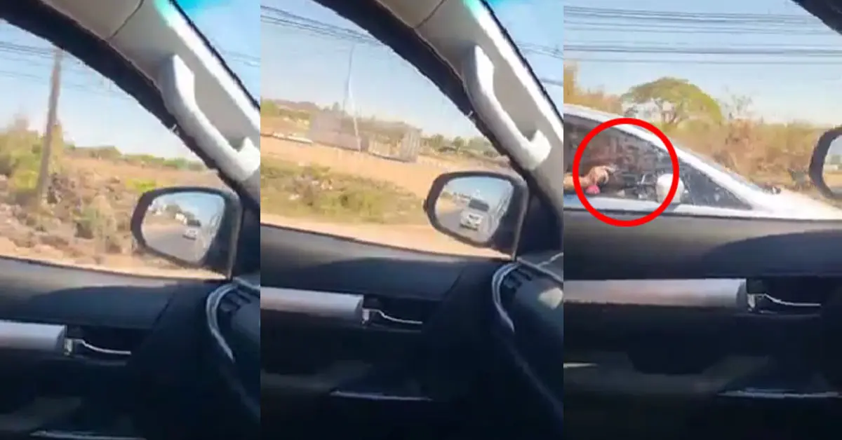 หนุ่มบีบแตรใส่รถ