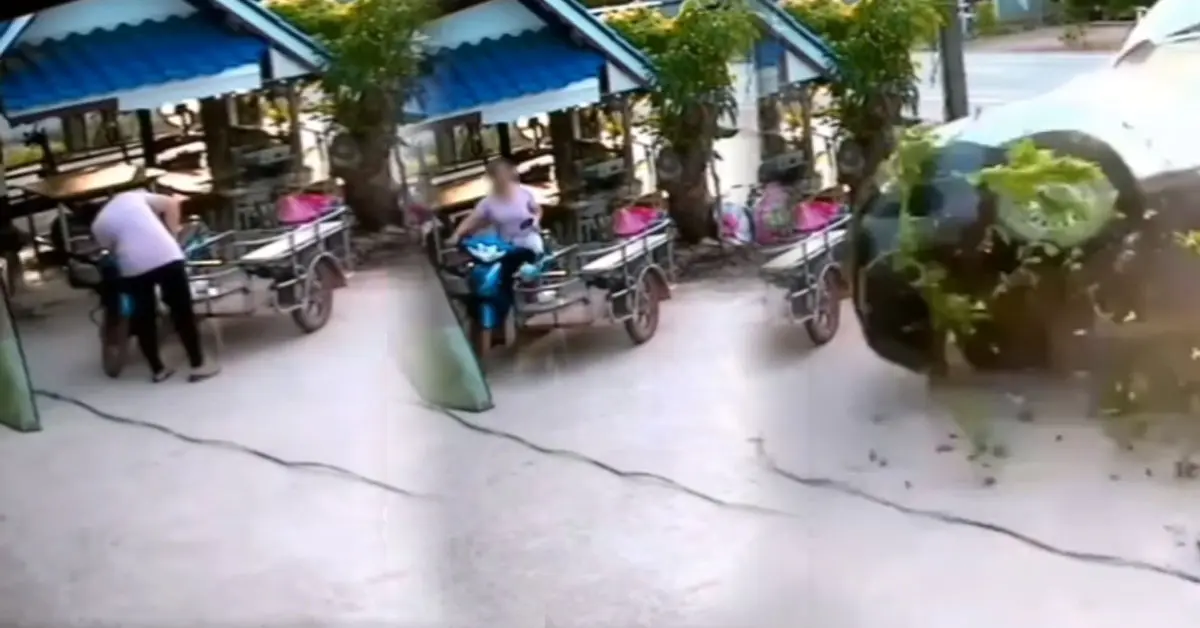 ซาเล้งสาวโดดหลบรถกระบะ