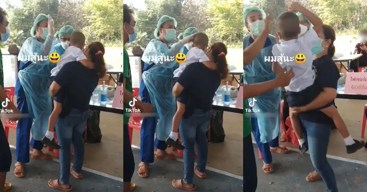 เจ้าหน้าที่ฉีดวัคซีนตบหัวเด็ก