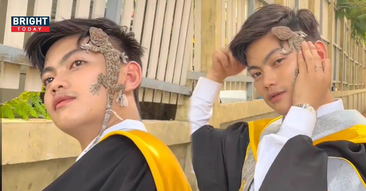 หนุ่มถ่ายรูปรับปริญาคู่ตุ๊กแก