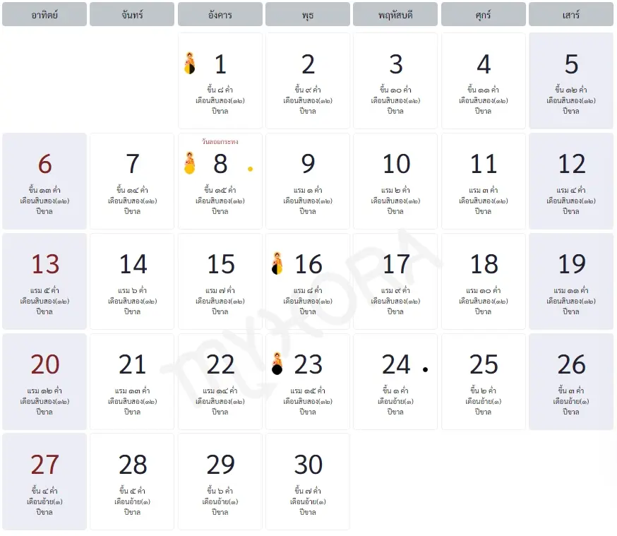 ปฏิทินวันพระ-พฤศจิกายน-2565