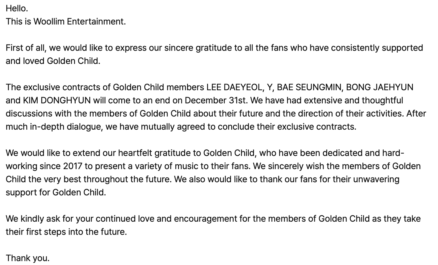 Golden Child ไม่ต่อสัญญา Woollim Entertainment-min