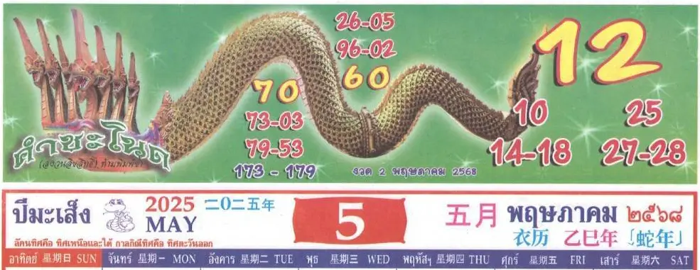 ปกปฏิทินคำชะโนด เดือนพฤษภาคม หวยวันศุกร์ 16 พฤษภาคม 2568 (2)