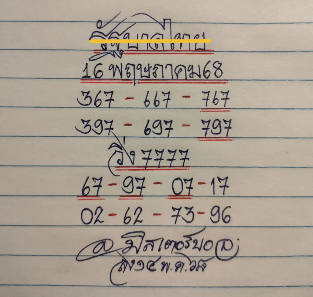 เลขทำมือ มิสเตอร์บอล ล่าสุด หวยวันศุกร์ 16 พฤษภาคม 2568 (2)