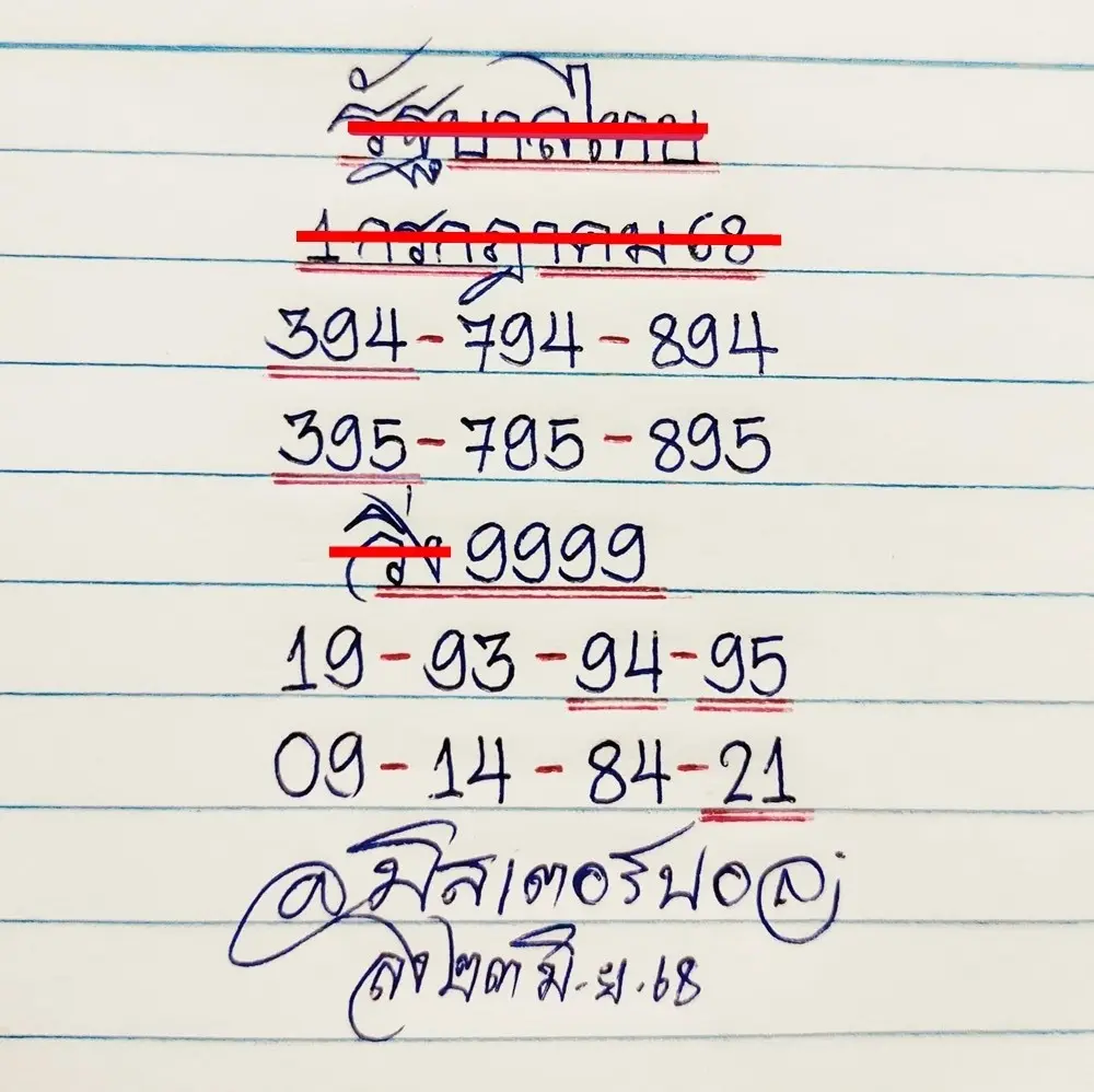 เลขทำมือล่าสุด มิสเตอร์บอล หวยวันอังคาร 1 กรกฎาคม 2568