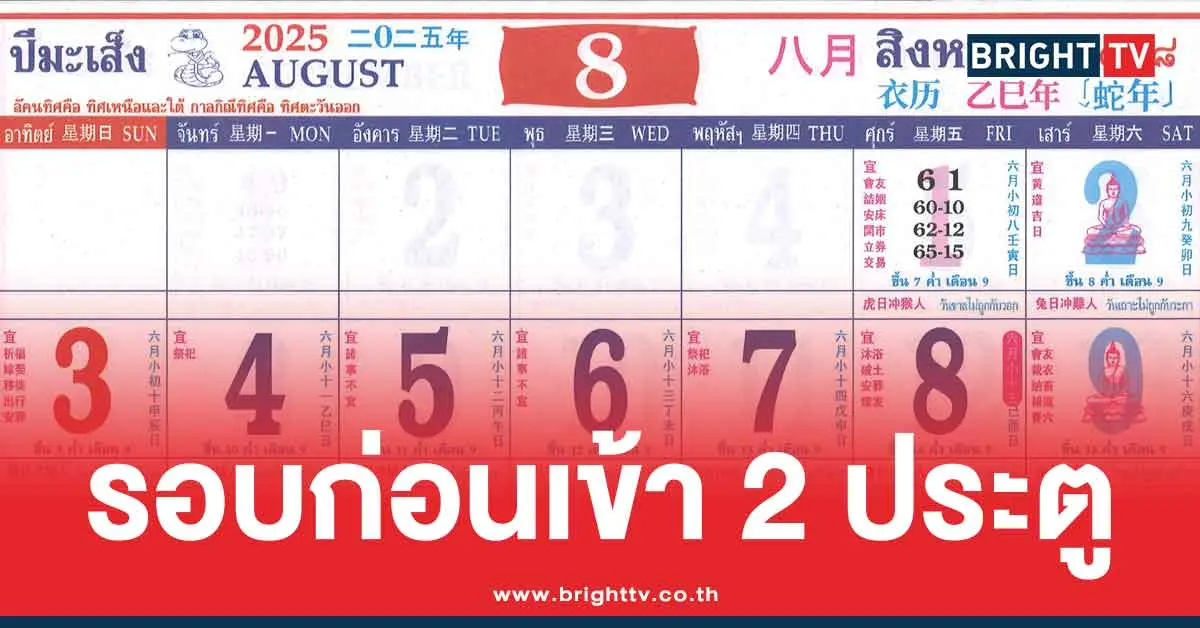 รวมเลขปฏิทินท้าวเวสสุวรรณ สิงหาคม 16/8/68 หวยวันเสาร์ 3 ตัว 2 ตัว