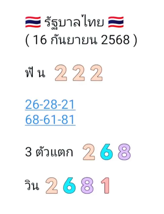 เลขทำมือล่าสุด แม่น้ำหนึ่ง แนวทาง 16 กันยายน 2568