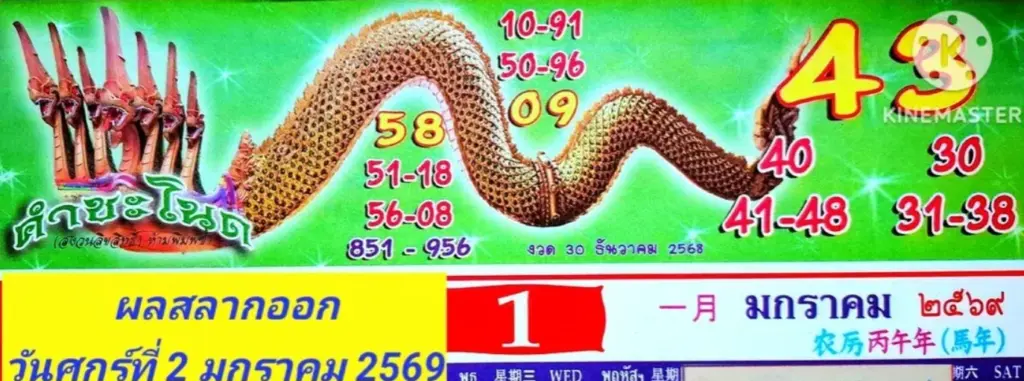 ปฏิทินคำชะโนด มกราคม 2569 เลข 3 ตัว 2 ตัว หวยออกปีใหม่ 2 1 69